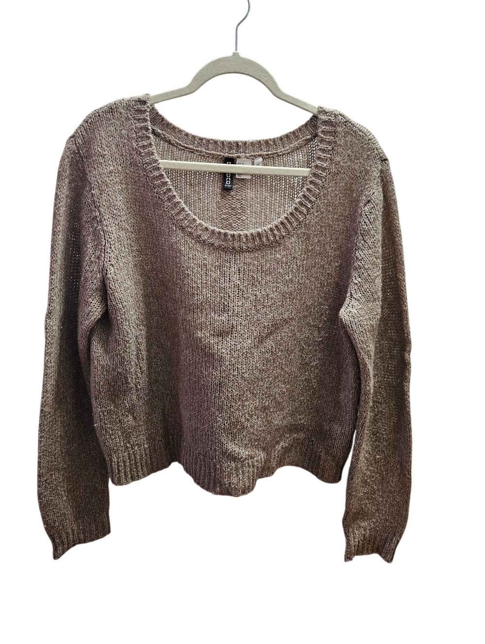 H&M Scoop Neck Women's Wool Blend Long Sleeve Crop Dark Academia Sweater - Taupe
